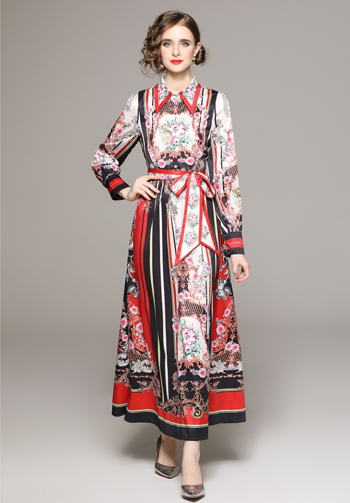 Frenum European style long dress bow printing dress