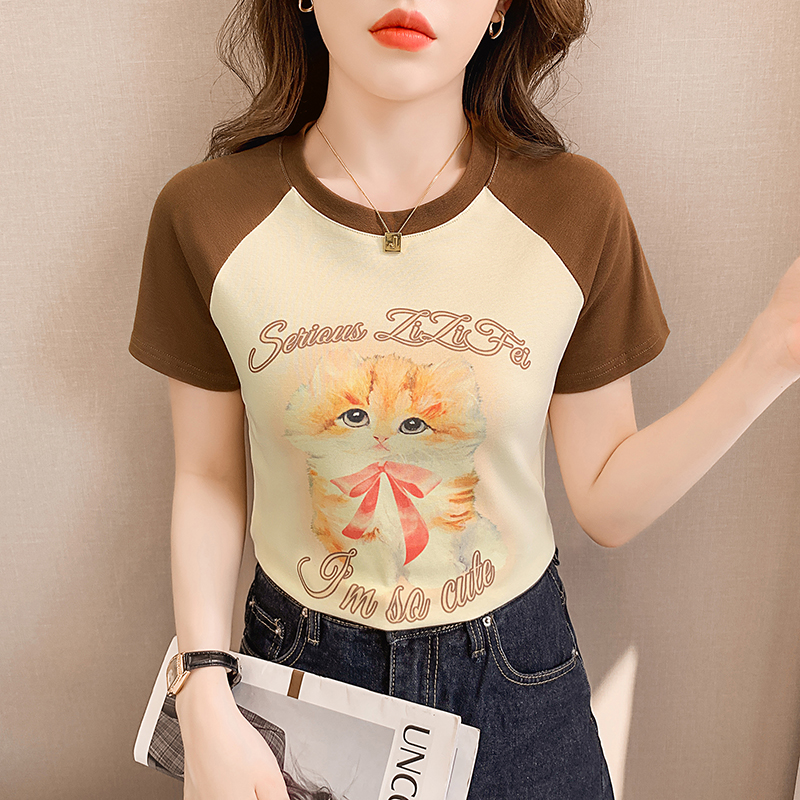 All-match short sleeve Korean style mixed colors kitty T-shirt