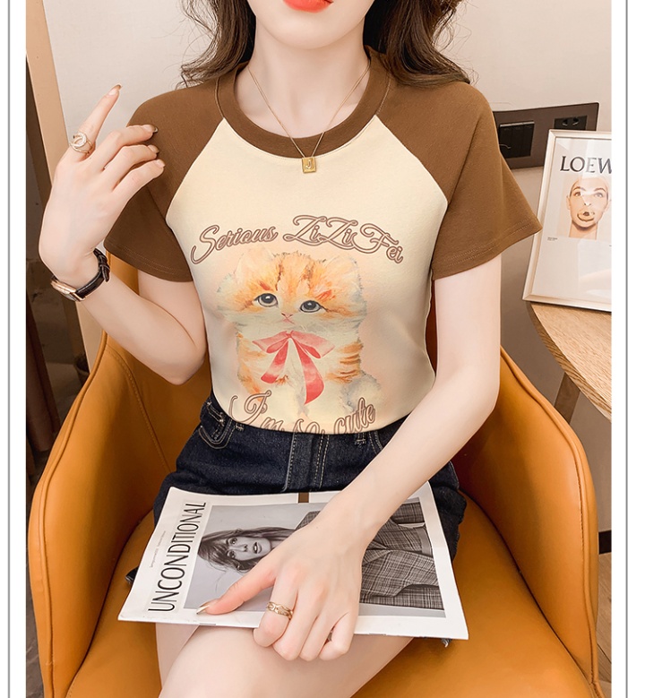 All-match short sleeve Korean style mixed colors kitty T-shirt