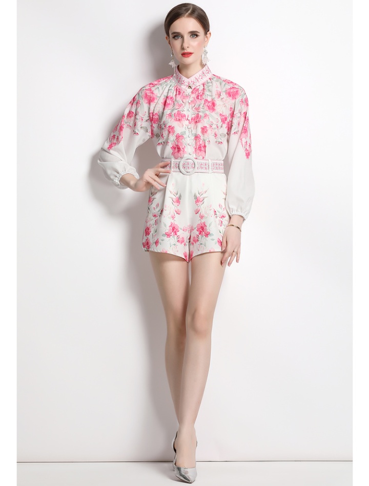 Long sleeve puff sleeve shorts summer shirt 2pcs set