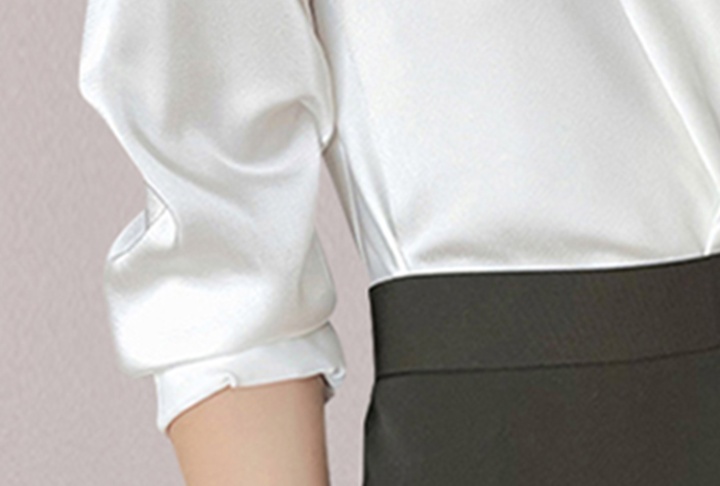 V-neck drape temperament tops white satin shirt