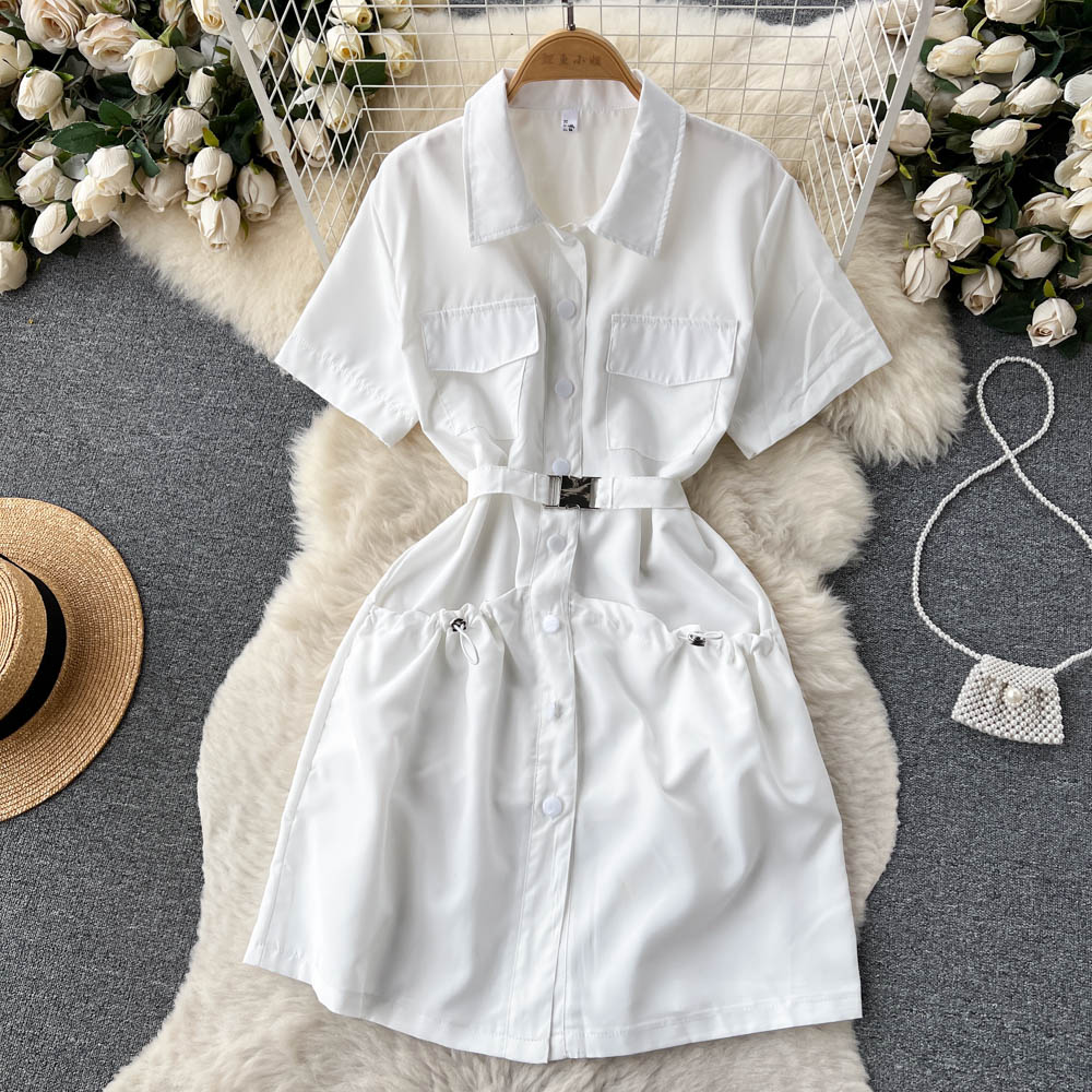 Summer pinched waist dress slim pure work clothing