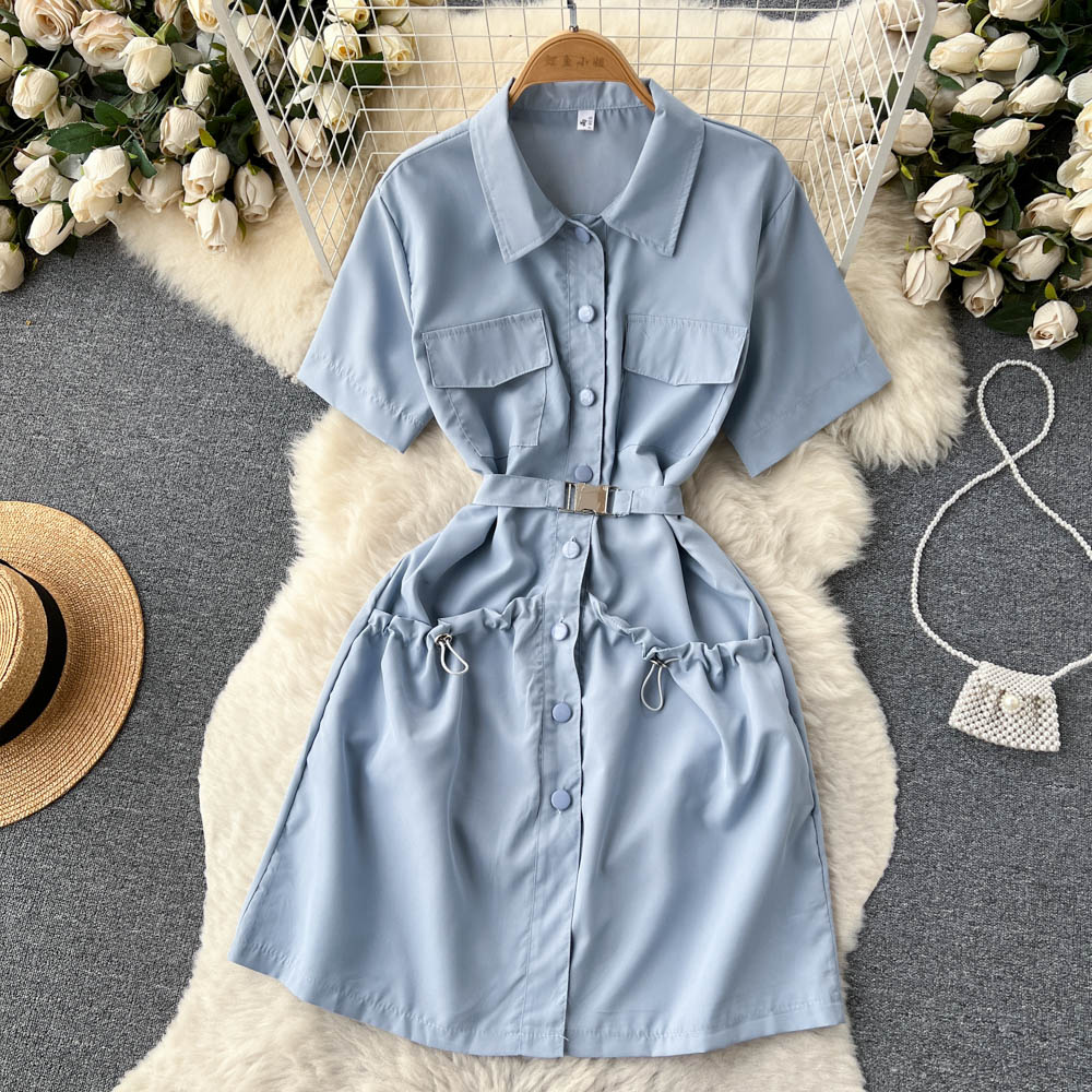 Summer pinched waist dress slim pure work clothing