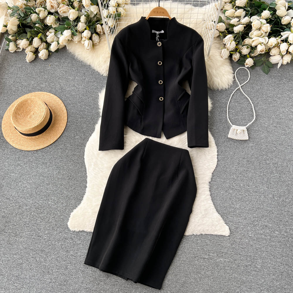 Package hip coat long sleeve skirt 2pcs set for women