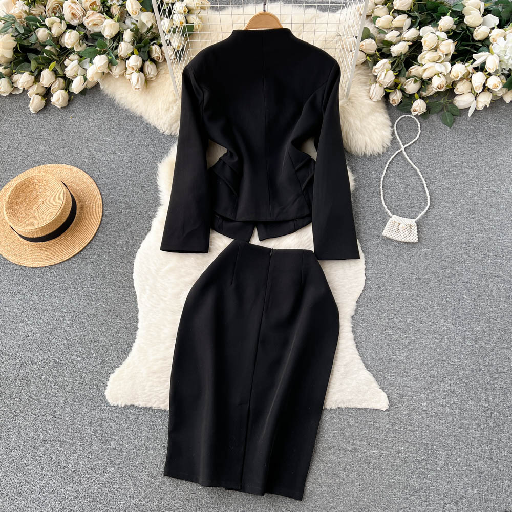 Package hip coat long sleeve skirt 2pcs set for women