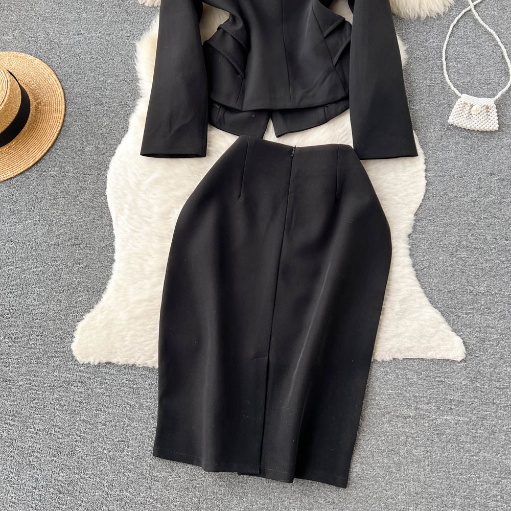 Package hip coat long sleeve skirt 2pcs set for women