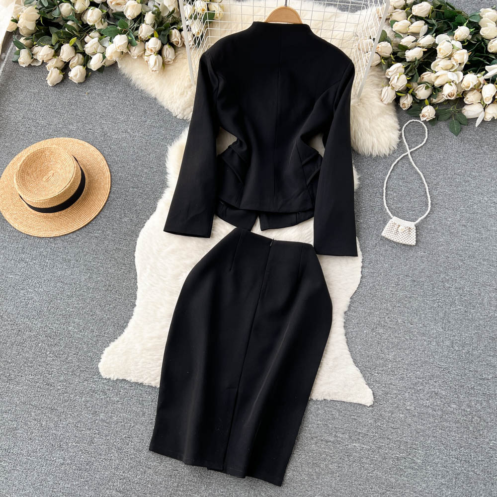 Package hip coat long sleeve skirt 2pcs set for women