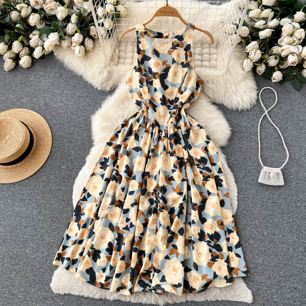 Big skirt France style high waist lady dress for women