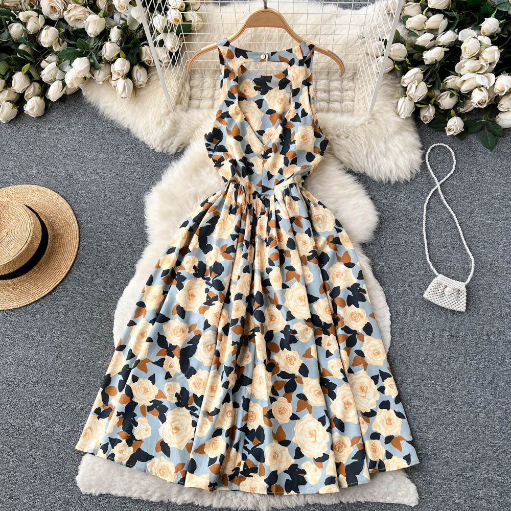 Big skirt France style high waist lady dress for women