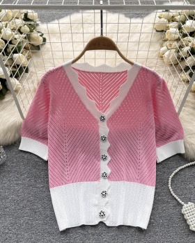 Knitted thin tops hollow slim cardigan for women