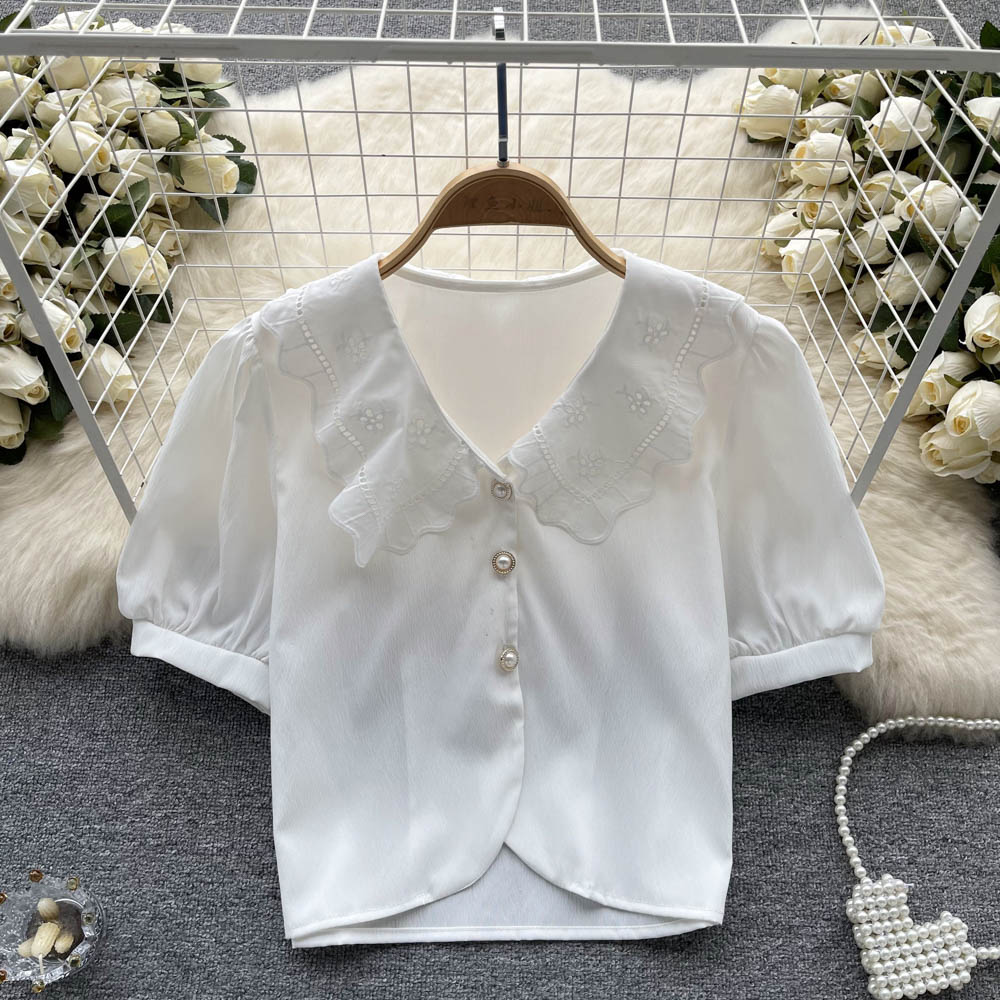 Sweet Korean style tops short maiden shirt for women