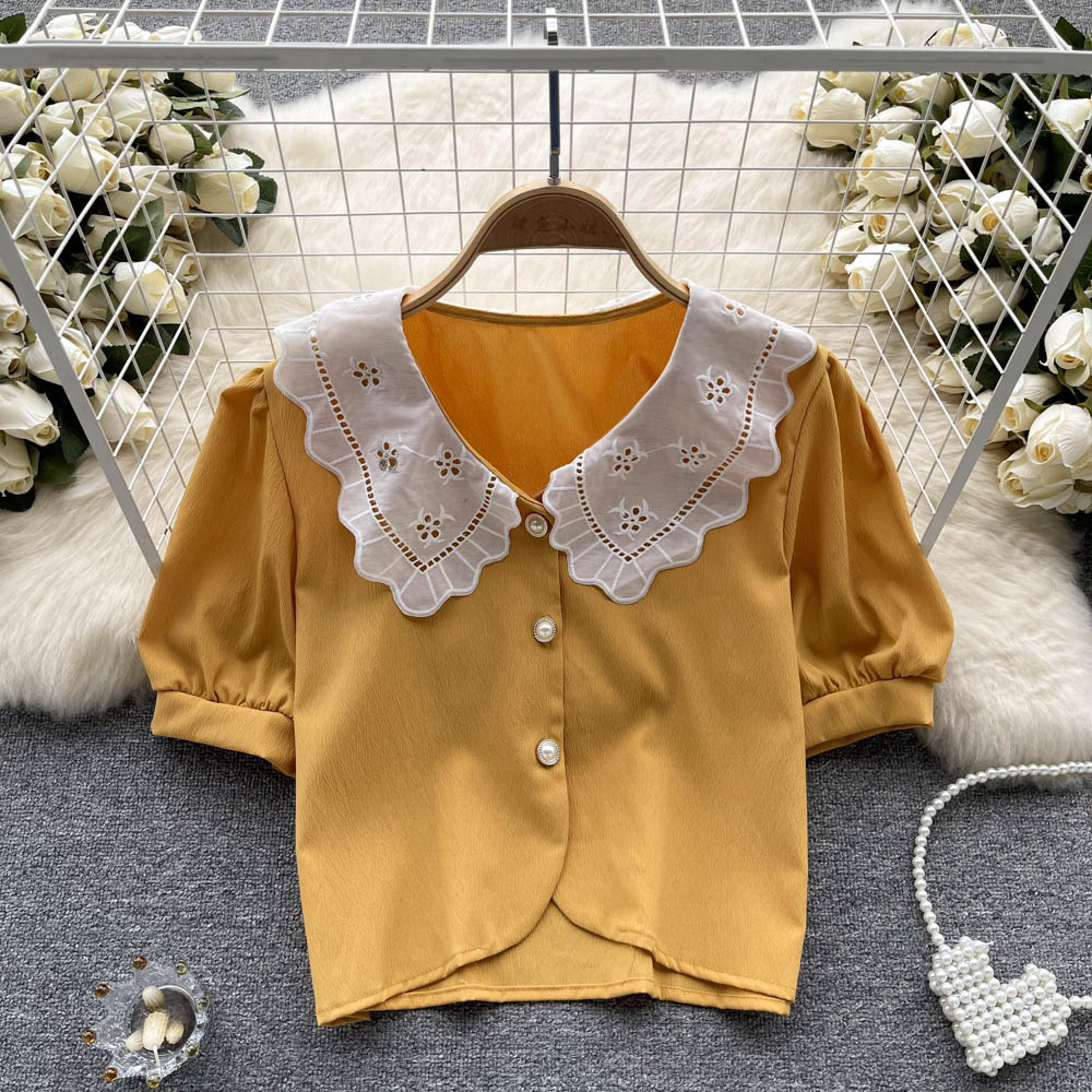 Sweet Korean style tops short maiden shirt for women