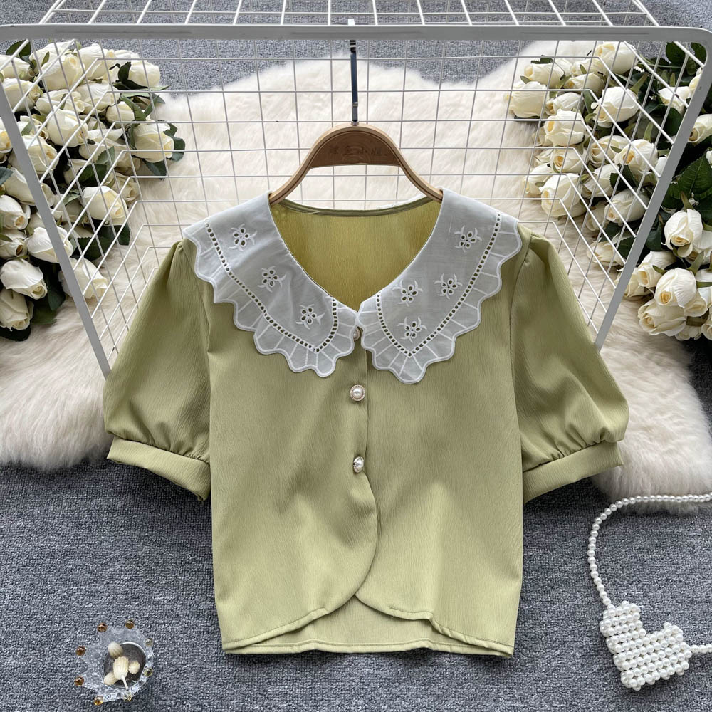 Sweet Korean style tops short maiden shirt for women