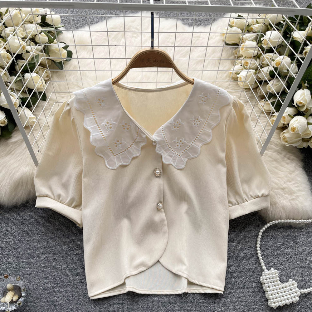 Sweet Korean style tops short maiden shirt for women