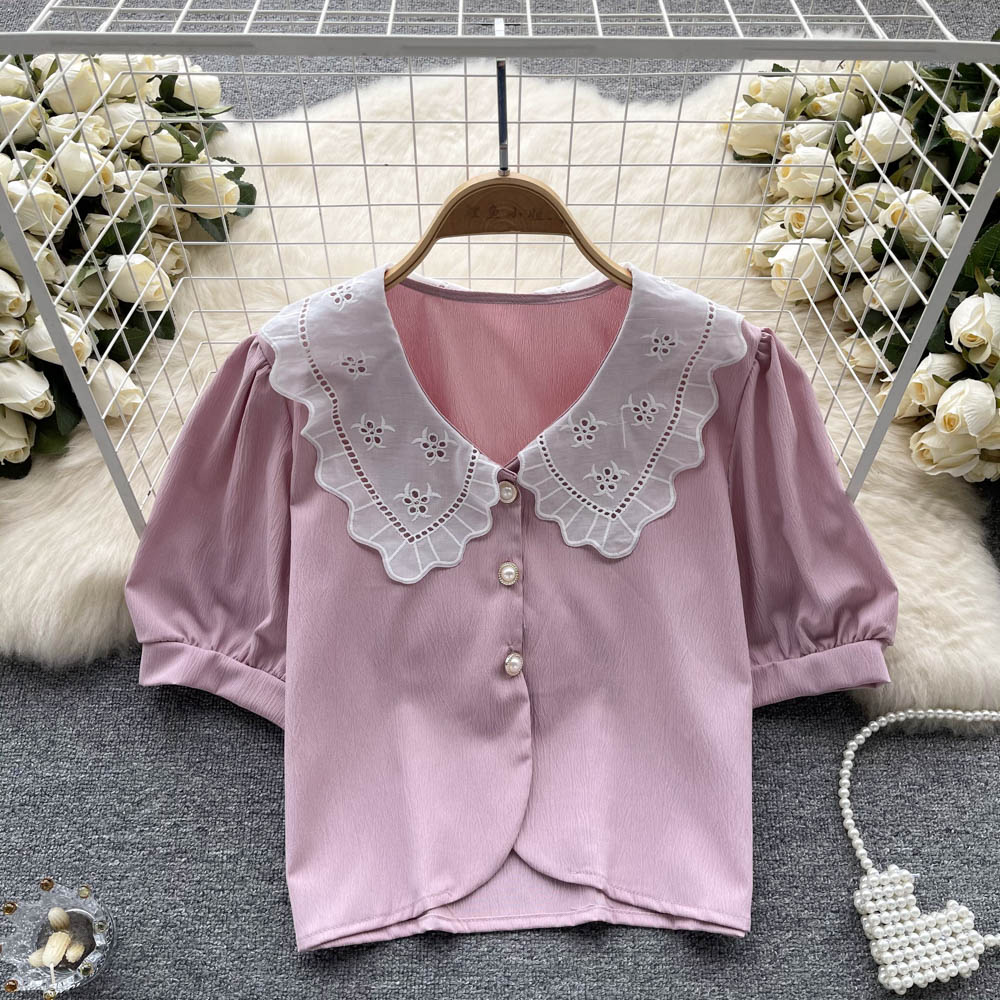 Sweet Korean style tops short maiden shirt for women