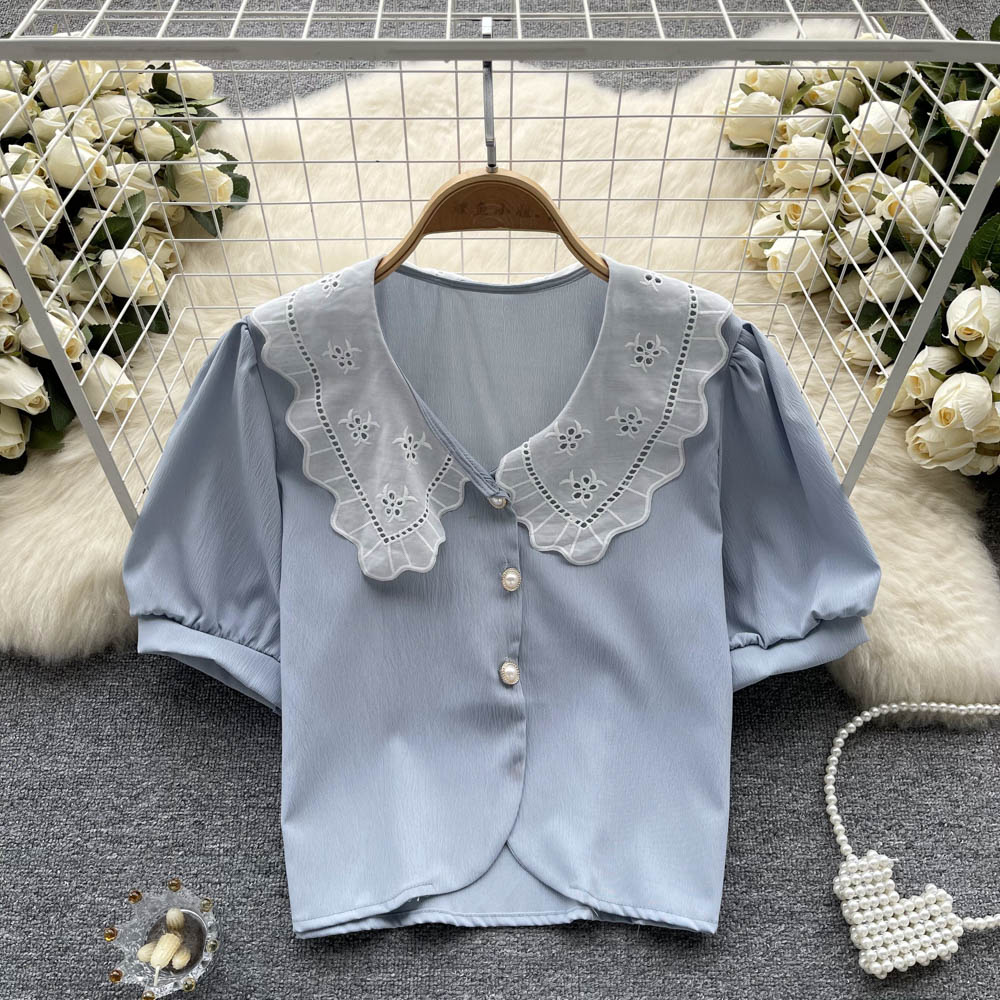 Sweet Korean style tops short maiden shirt for women