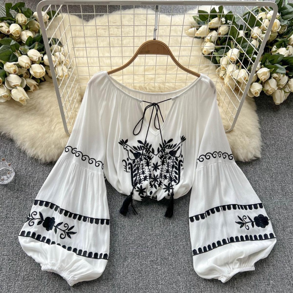 Retro embroidery shirt spring fashion tops for women