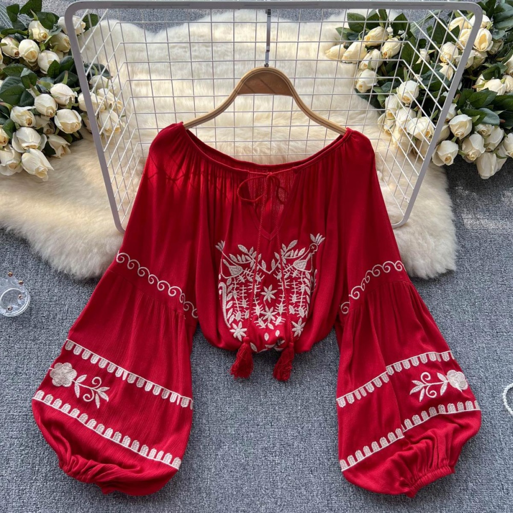 Retro embroidery shirt spring fashion tops for women