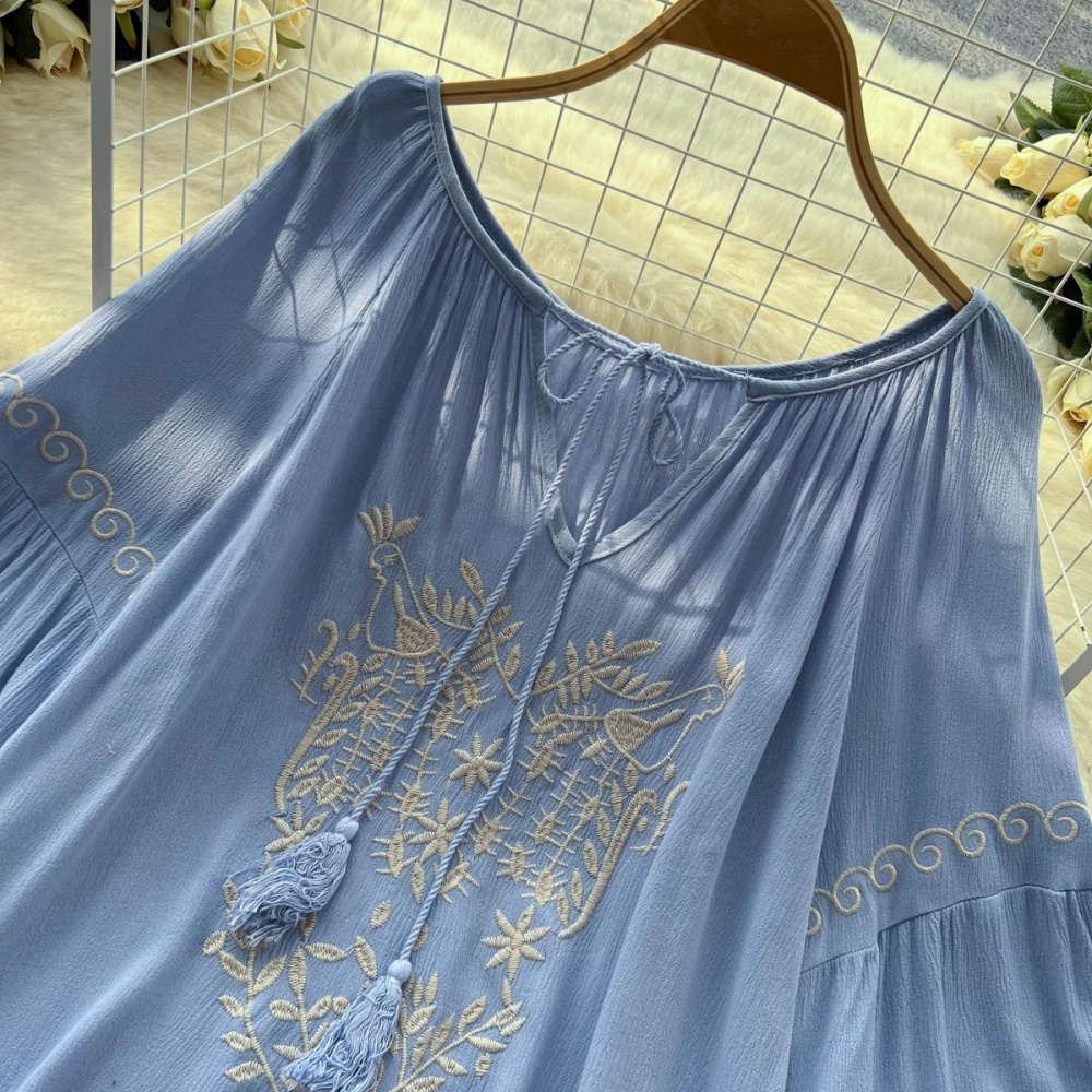 Retro embroidery shirt spring fashion tops for women