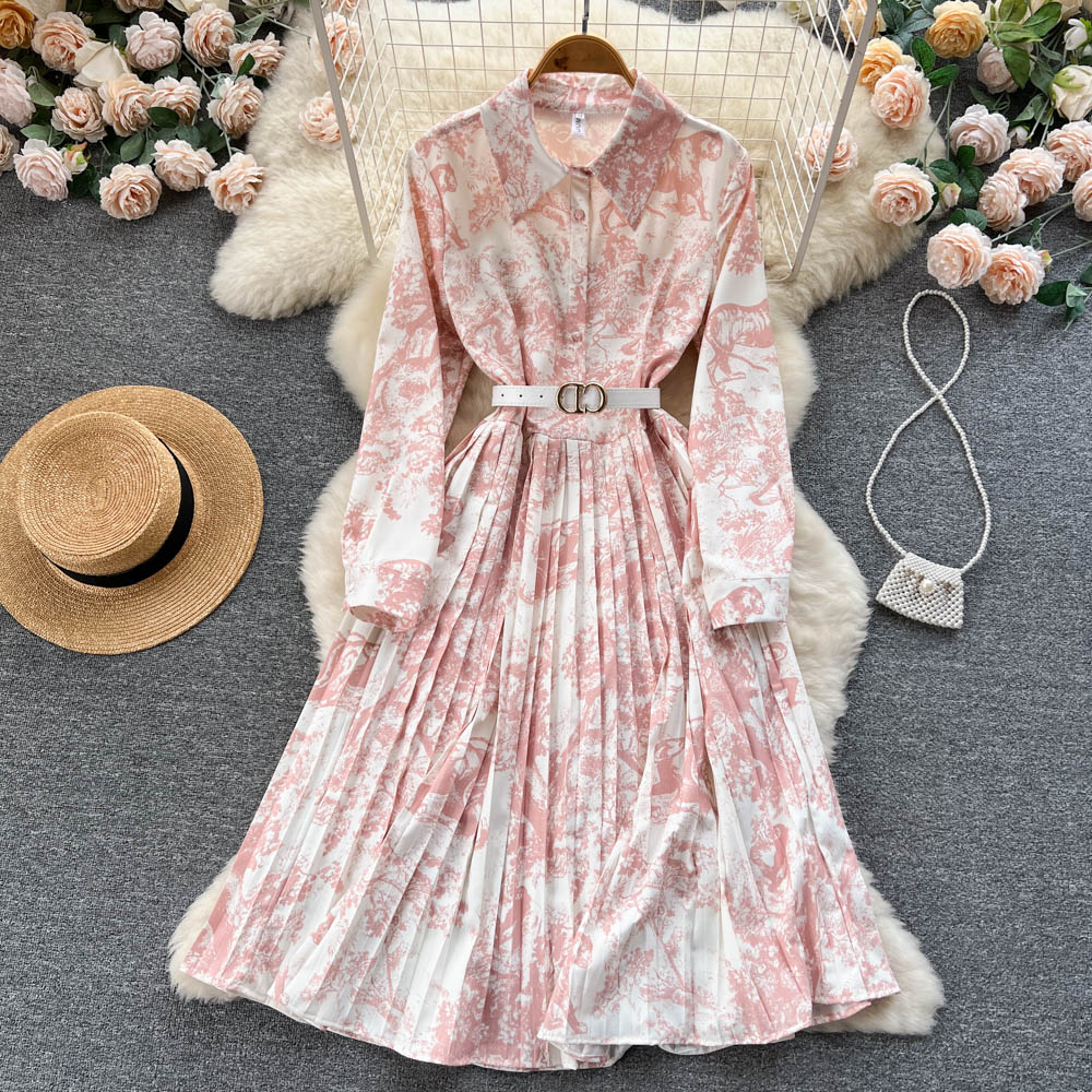 Lapel spring long sleeve dress for women