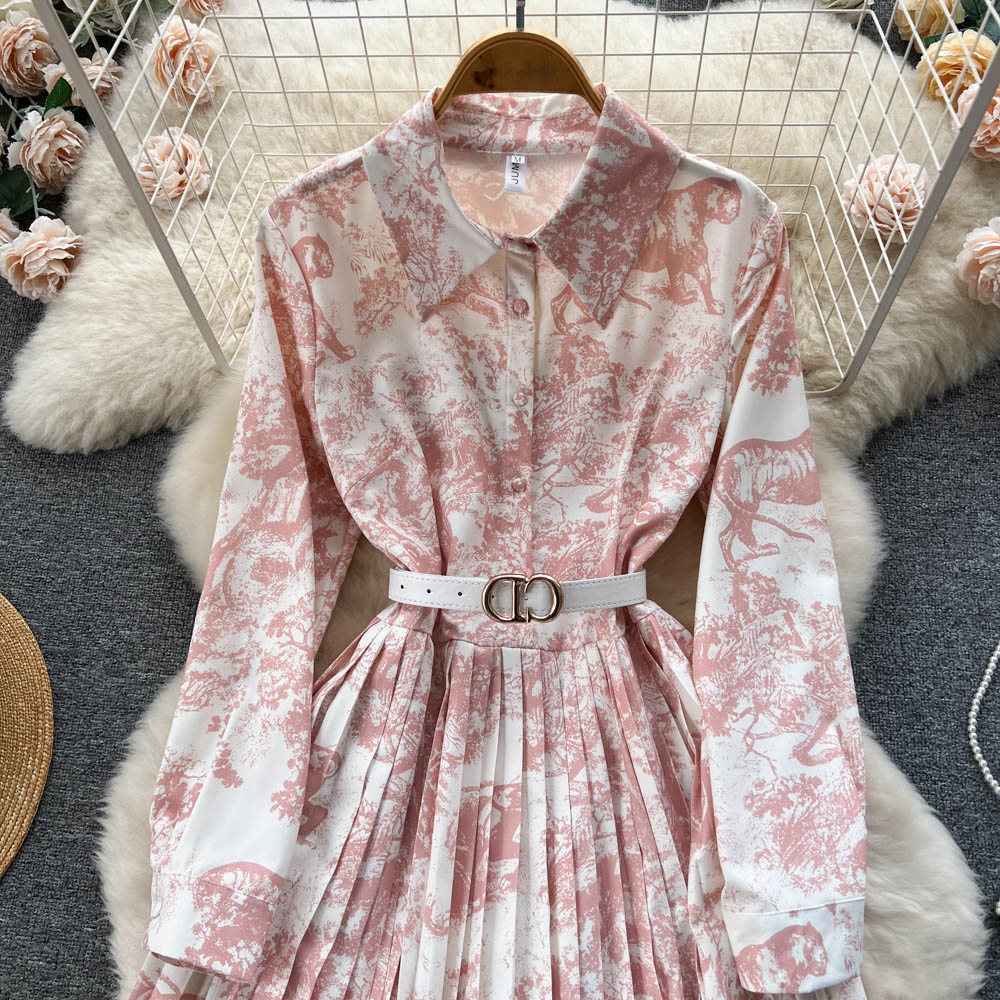 Lapel spring long sleeve dress for women