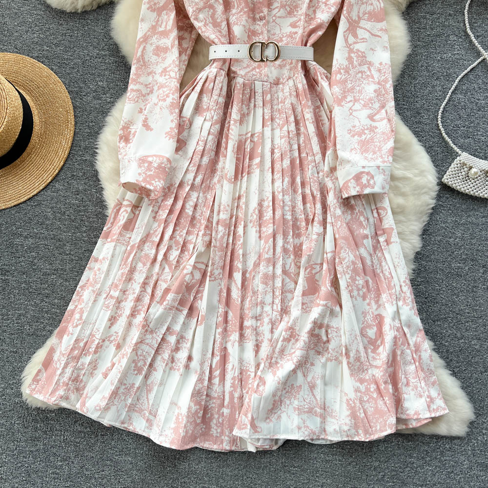 Lapel spring long sleeve dress for women