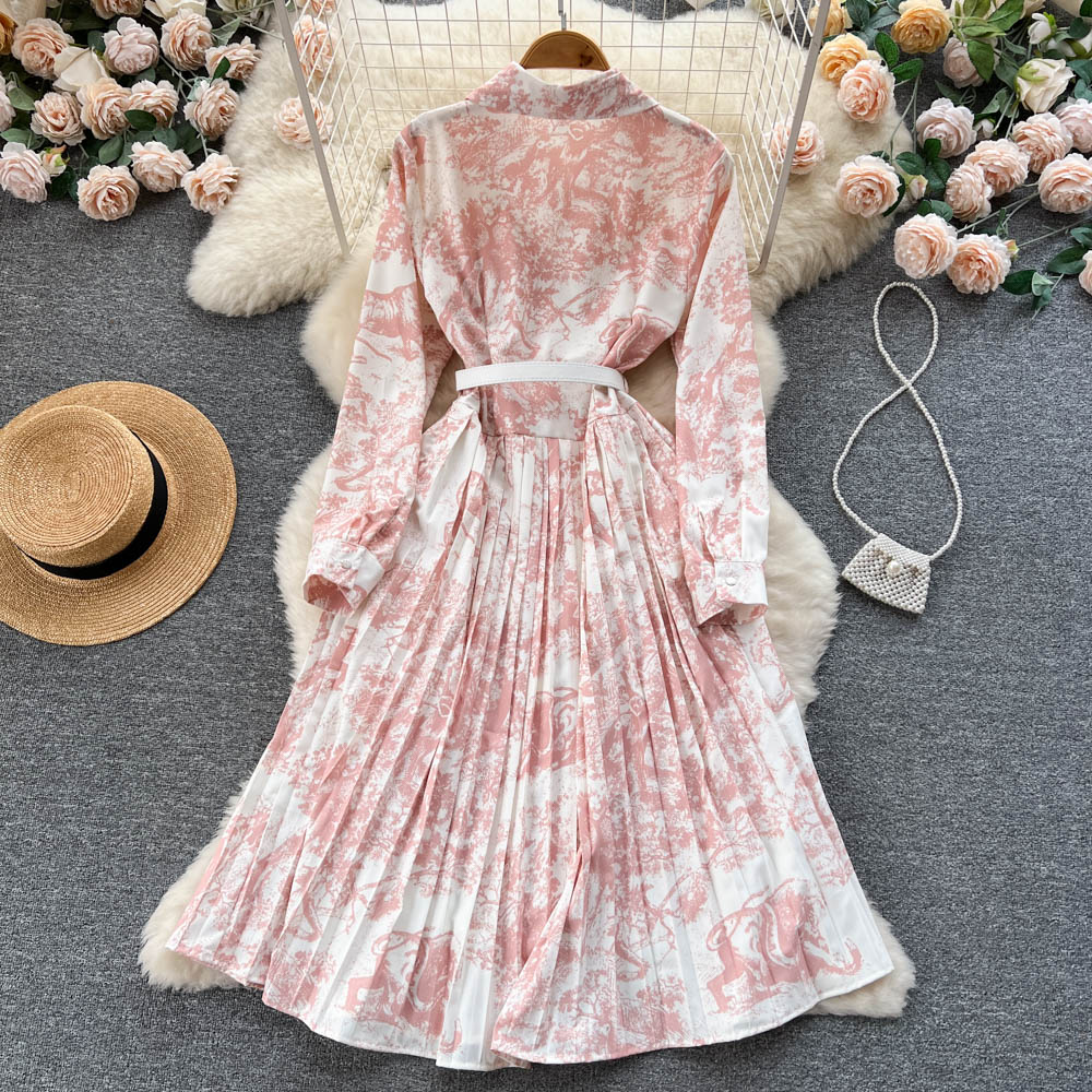 Lapel spring long sleeve dress for women