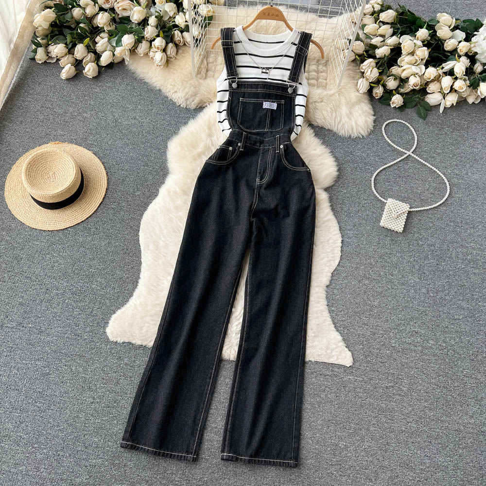 Sleeveless vest fashion bib pants 2pcs set for women