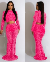 Fashion rhinestone long skirt 2pcs set for women