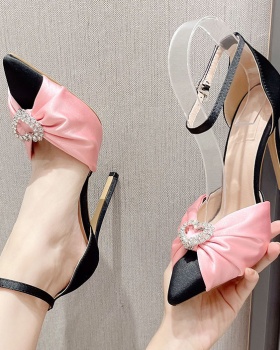 Bow all-match high-heeled shoes sweet sandals for women