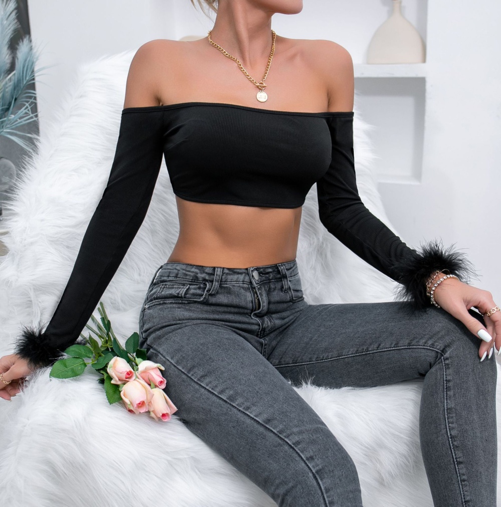Spring and summer navel sexy pure feather tops