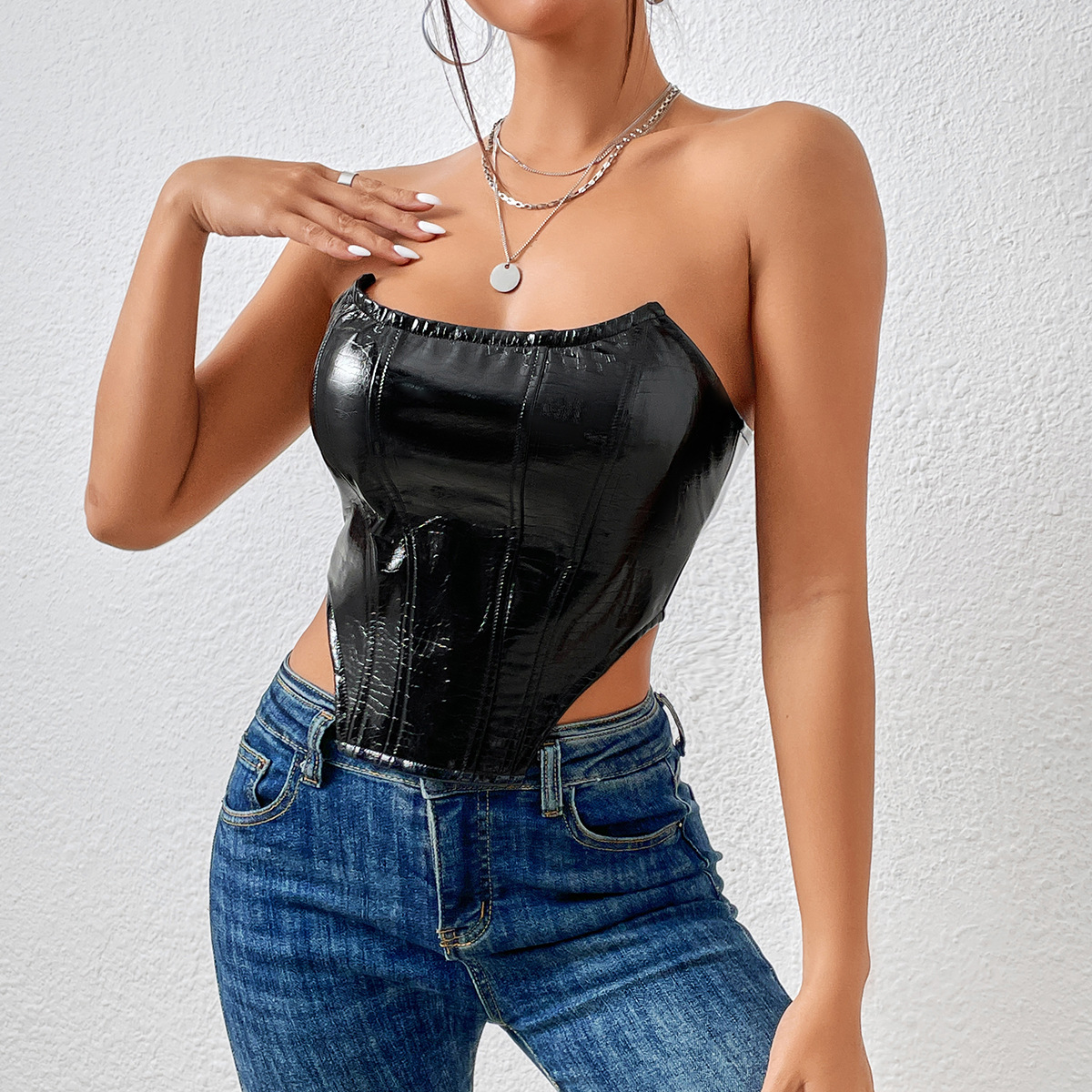 Black sexy vest wrapped chest frenum tops for women