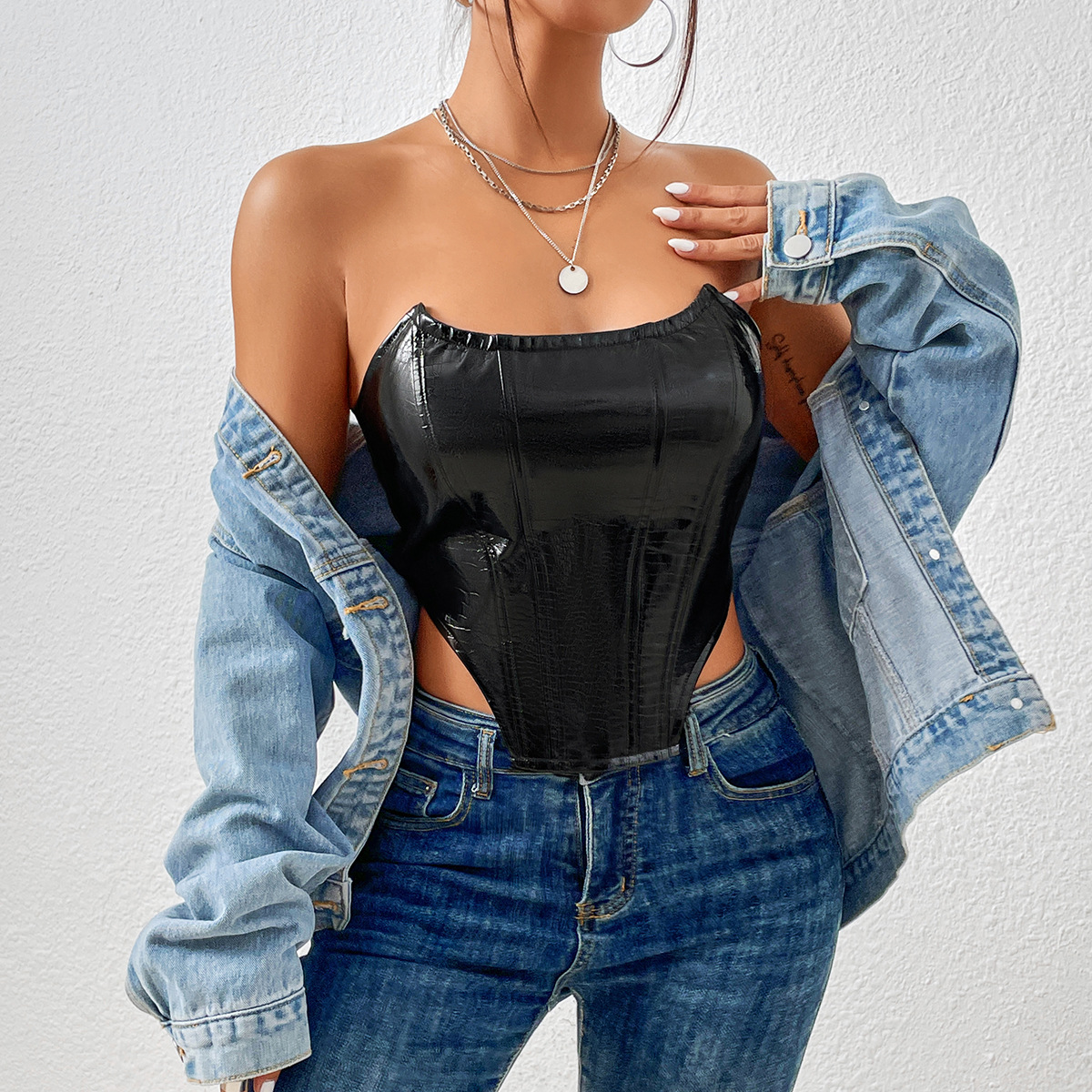 Black sexy vest wrapped chest frenum tops for women