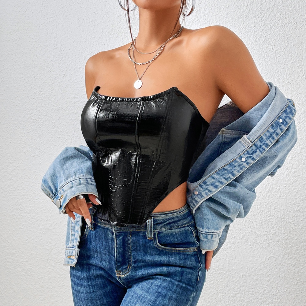 Black sexy vest wrapped chest frenum tops for women