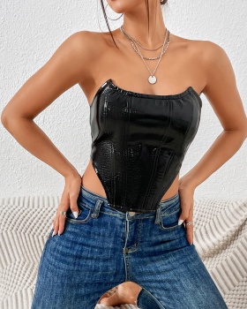 Black sexy vest wrapped chest frenum tops for women