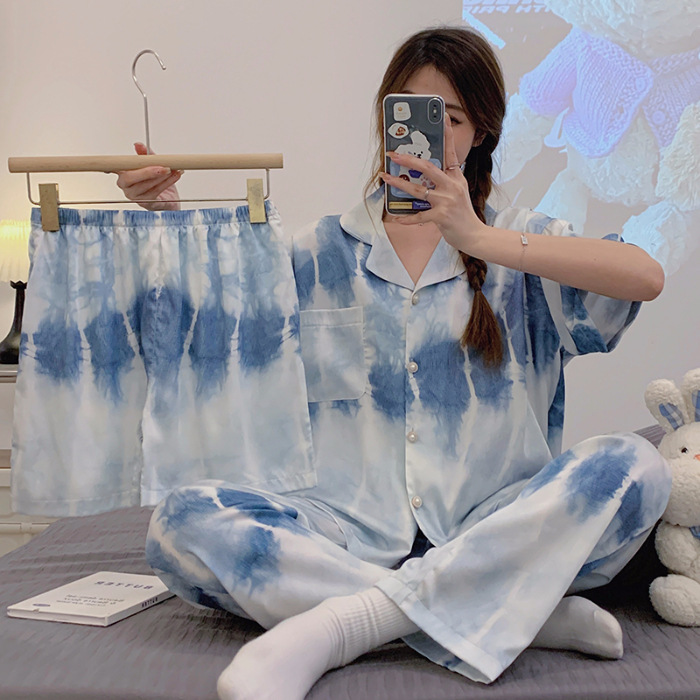 Spring and summer pajamas long pants 3pcs set for women