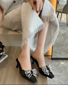 Low fine-root banquet half fashion Korean style slippers for women