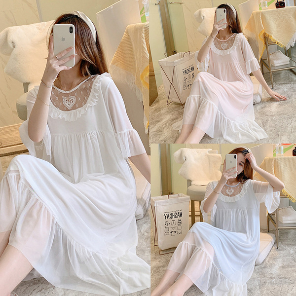 Court style night dress spring and summer pajamas for women