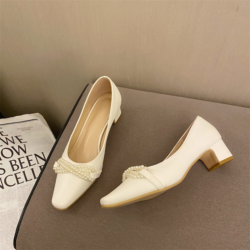 Pearl thick wedding shoes lady shoes for women