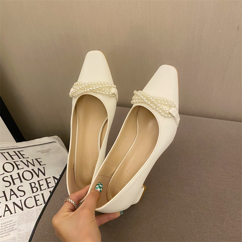 Pearl thick wedding shoes lady shoes for women