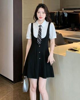 Black-white slim shirt temperament dress for women