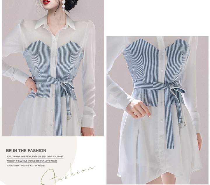Lapel skirt hem belt Korean style temperament dress