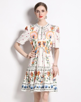 Stitching fiber colors printing polka dot summer dress