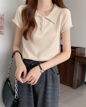 Knitted pure T-shirt raglan loose tops for women