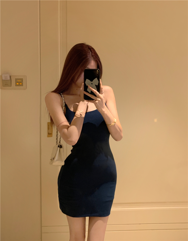 Tight package hip sexy blue U-neck summer dress