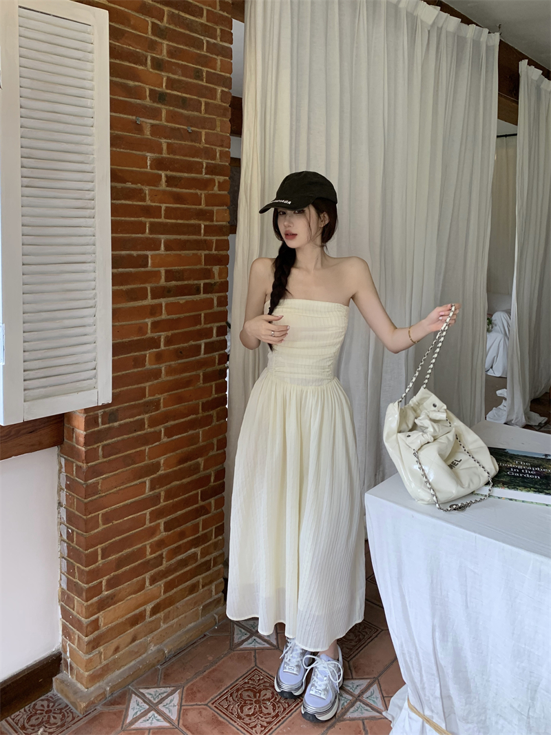 Long wrapped chest long dress bottoming dress for women