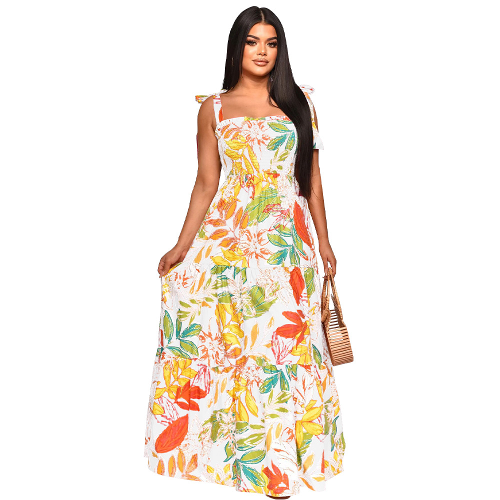 Printing dress frenum beach dress for women