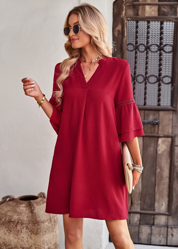 European style pure T-back summer loose dress for women