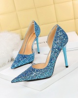 Sexy sequins hollow shoes low pointed high-heeled shoes