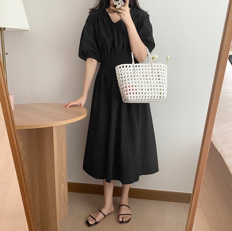 Korean style slim all-match summer V-neck dress